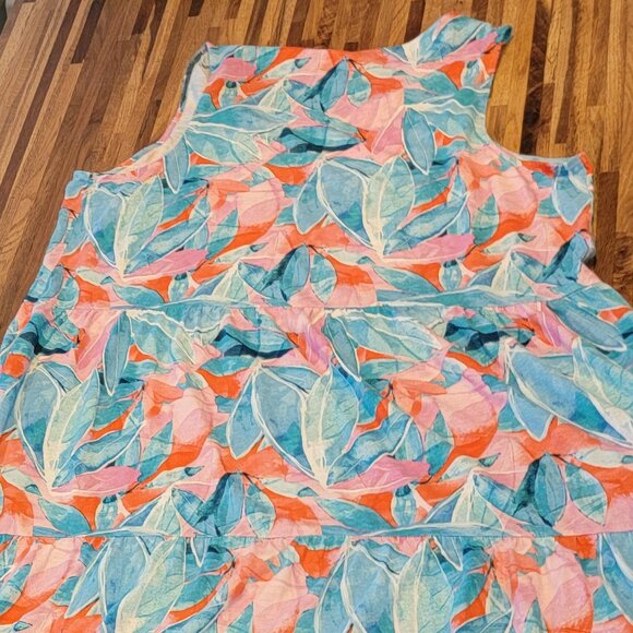 D&CO Beach Tiered Maxi or Tea Length Sleeveless Tropical Print Dress - Picture 4 of 9